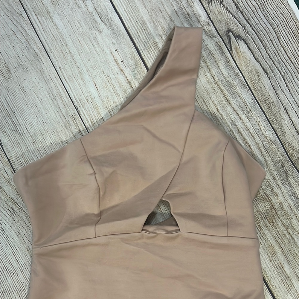 NBD One Shoulder Dress in Tan